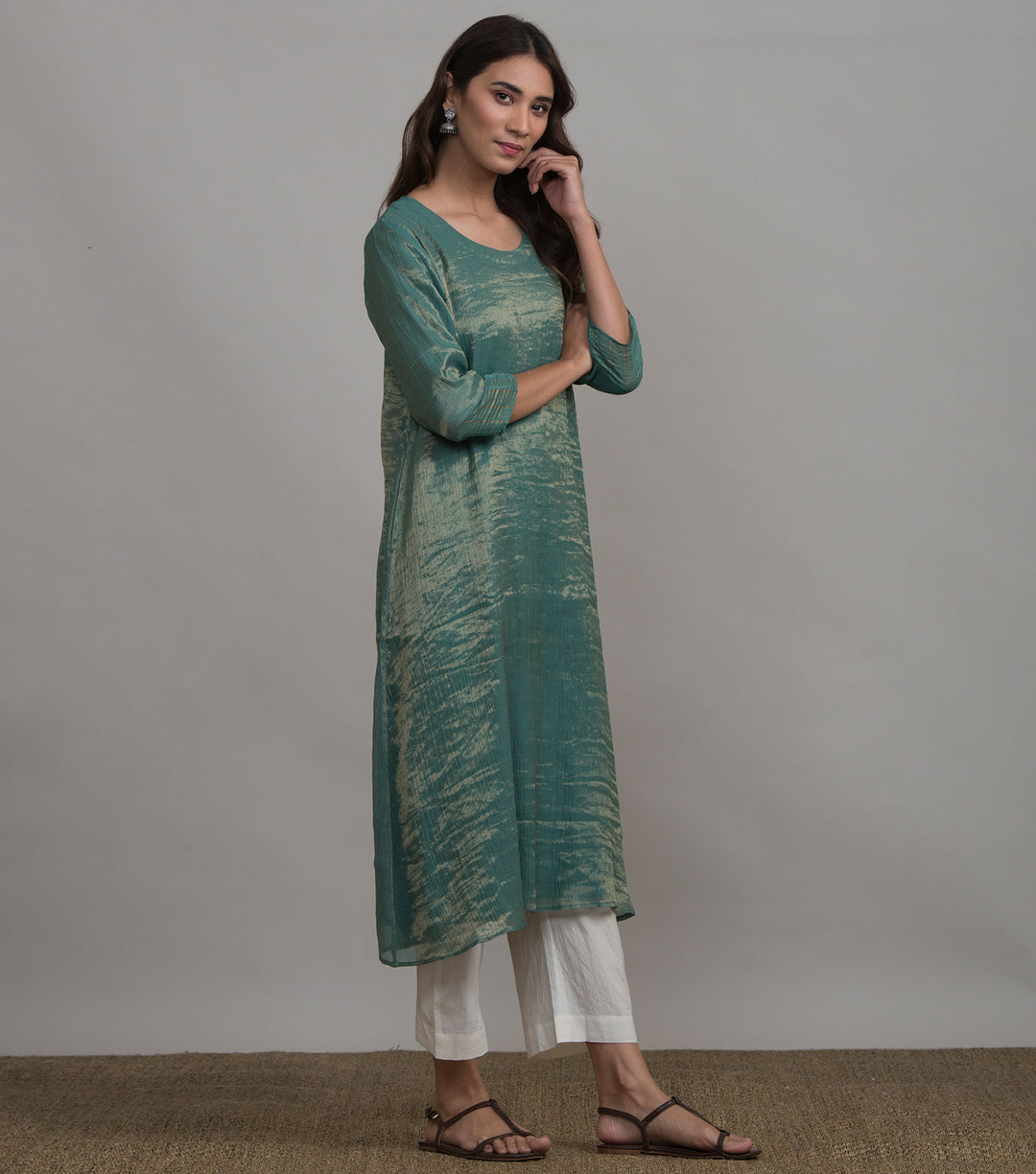 Green solid tissue kurta