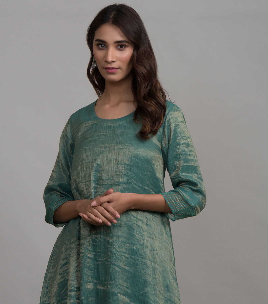 Green solid tissue kurta