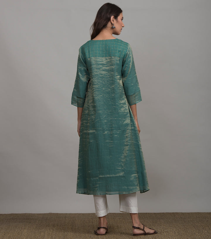 Green solid tissue kurta