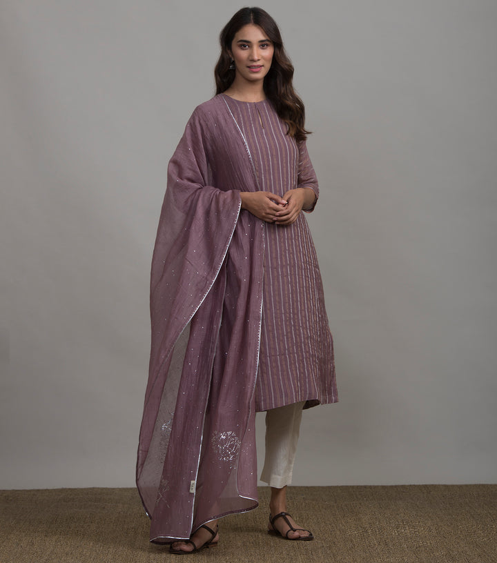 Mauve Mukaish Work Chanderi Dupatta