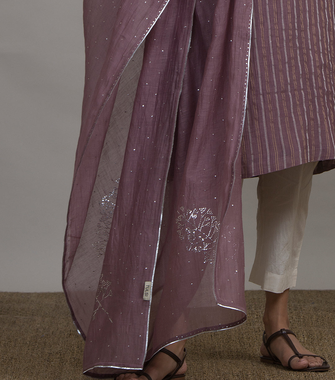 Mauve Mukaish Work Chanderi Dupatta