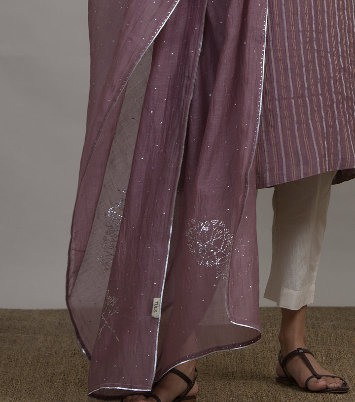 Mauve Mukaish Work Chanderi Dupatta