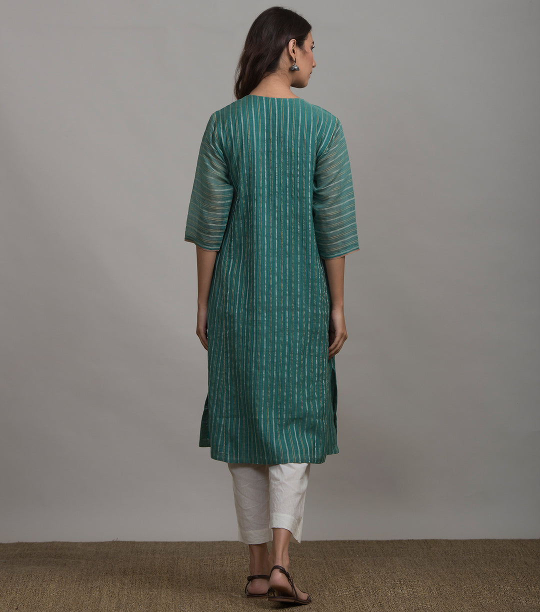 Green chanderi striped kurta