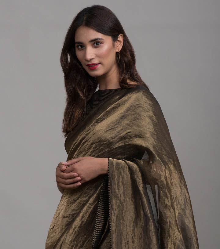 Gold solid tissue saree