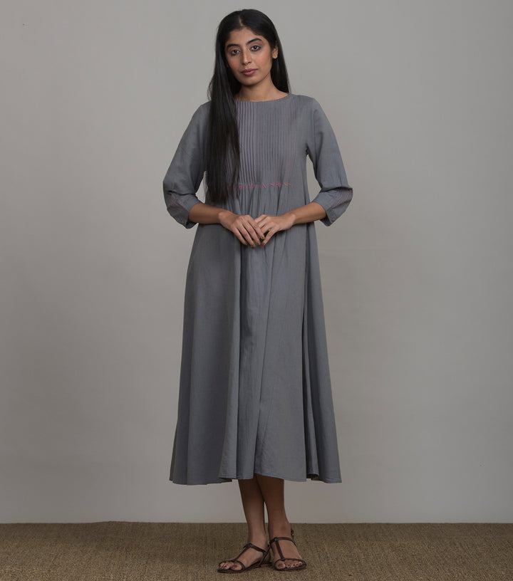 Dark grey cotton linen dress