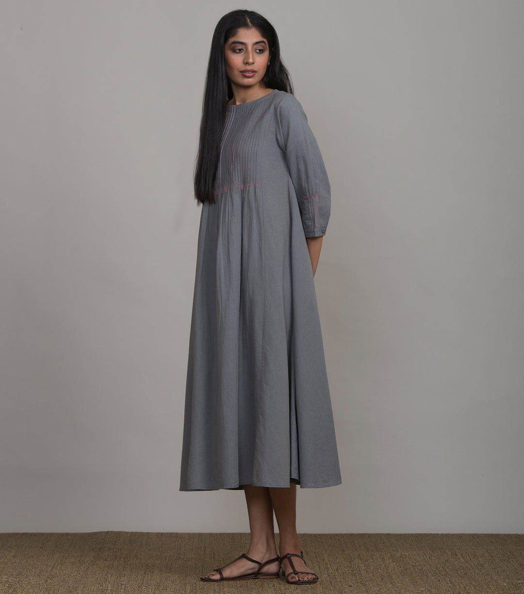 Dark grey cotton linen dress