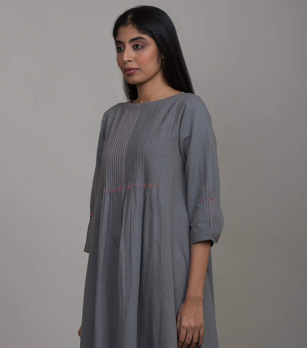 Dark grey cotton linen dress