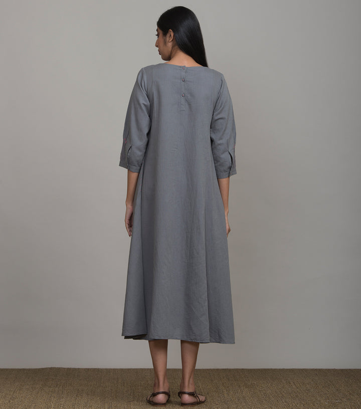 Dark grey cotton linen dress