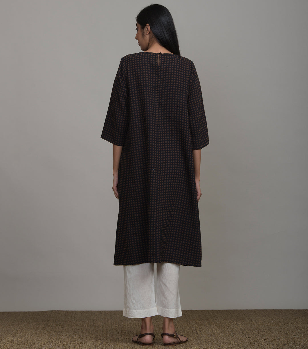 Black printed khadi kurta