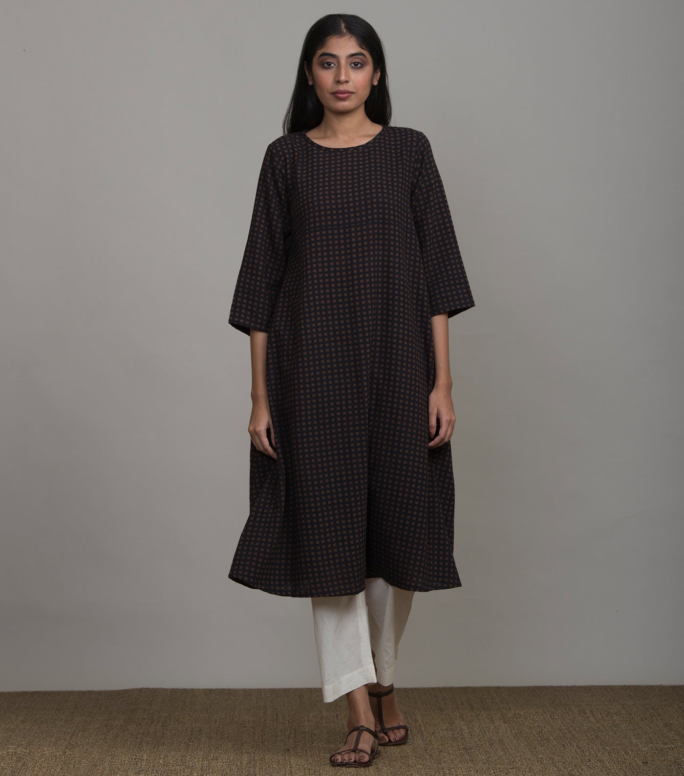 Black printed khadi kurta