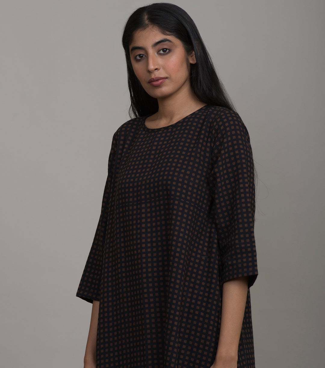 Black printed khadi kurta