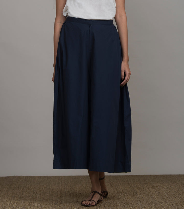 Blue cotton poplin flared pant