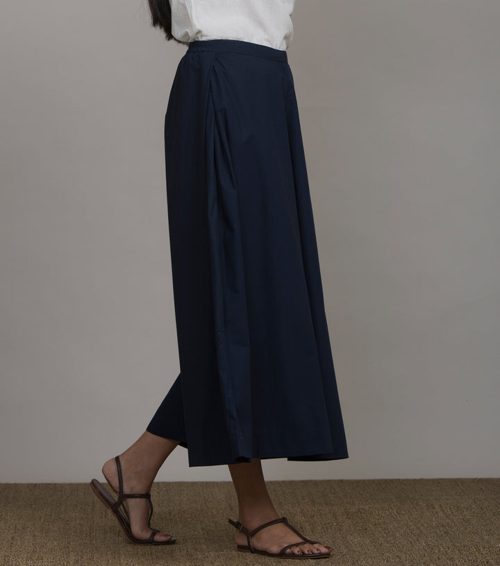 Blue cotton poplin flared pant