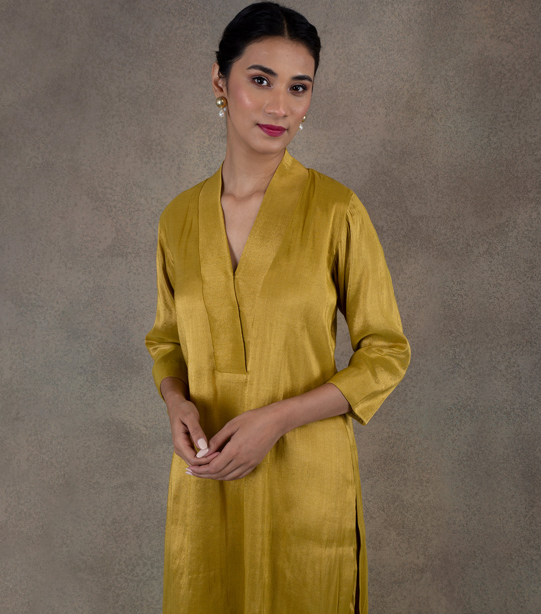 Mustard Yellow Tissue Kurta & Palazzo Pants Set