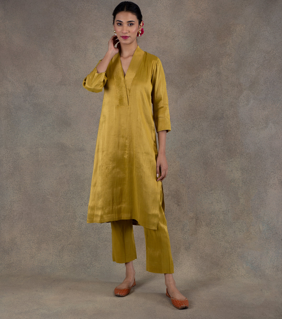 Mustard Yellow Tissue Kurta & Palazzo Pants Set