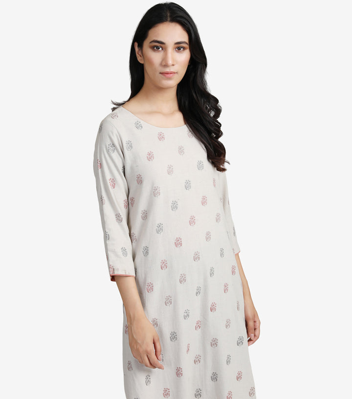 Light Grey embroidered khadi kurta