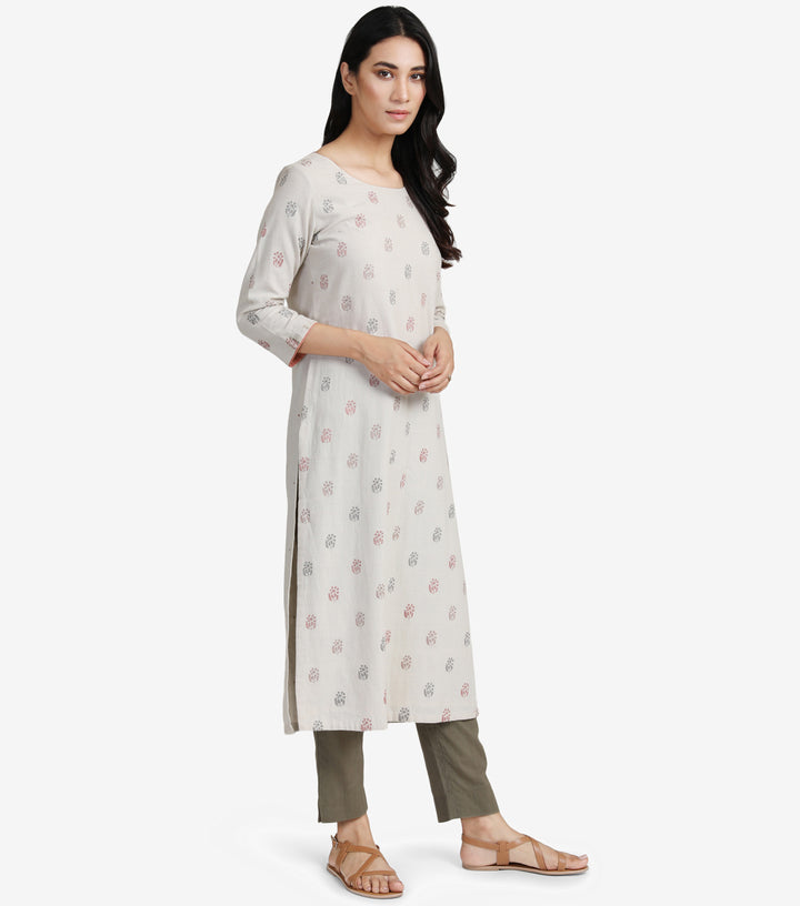 Light Grey embroidered khadi kurta