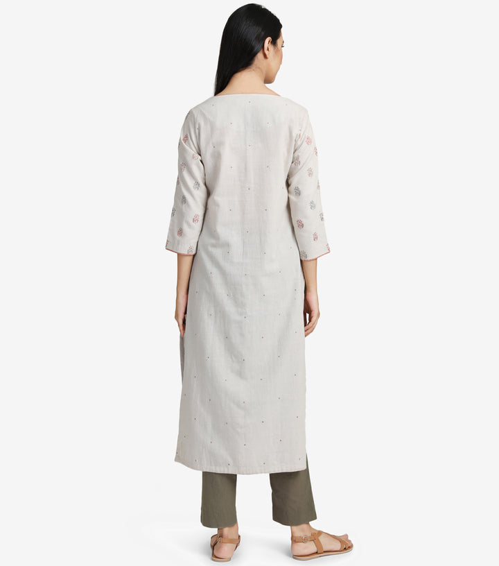 Light Grey embroidered khadi kurta