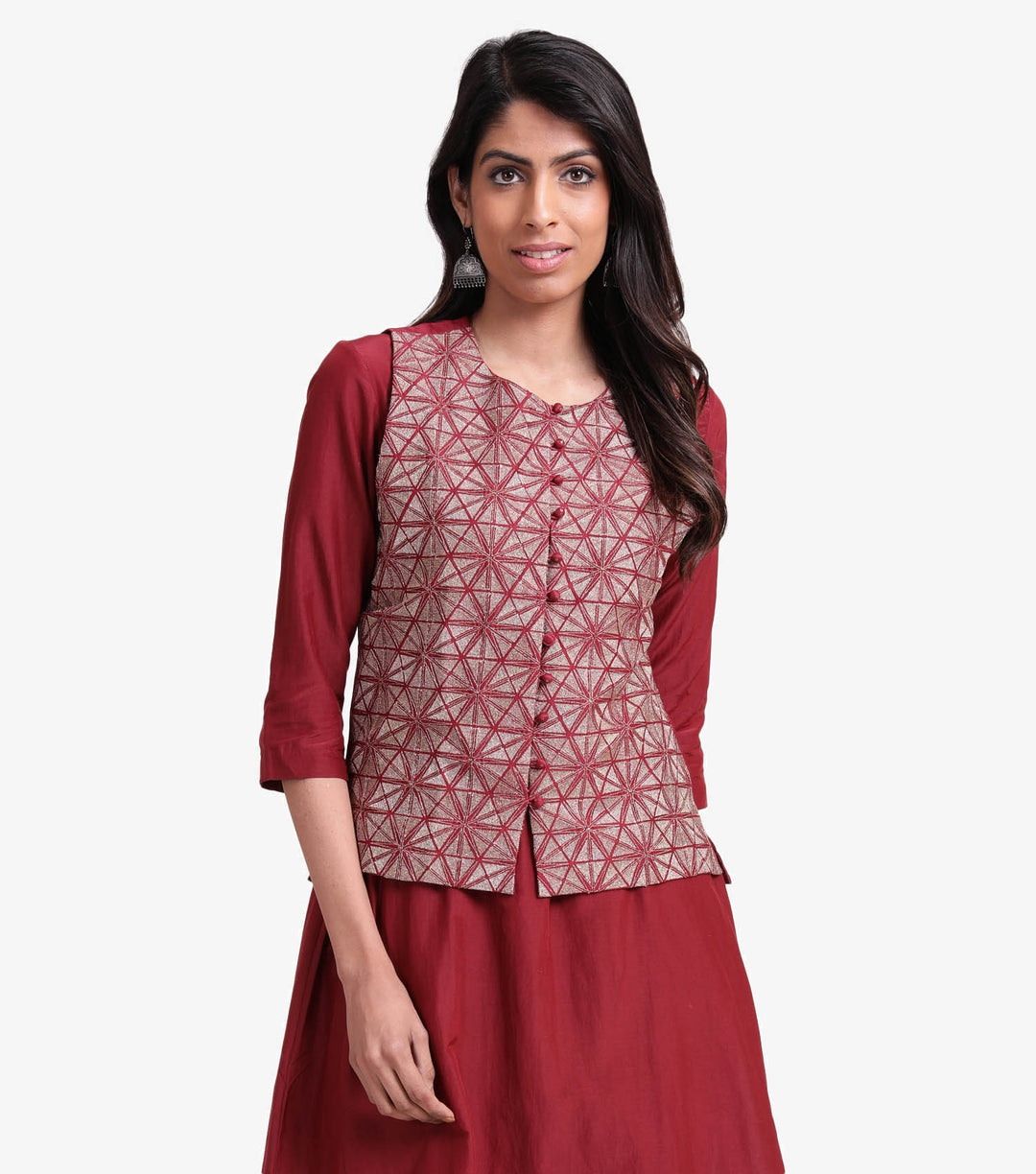 Maroon embroidered kurta set