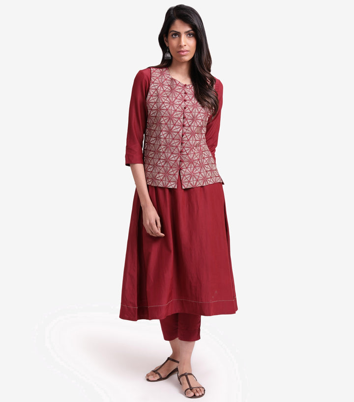 Maroon embroidered kurta set