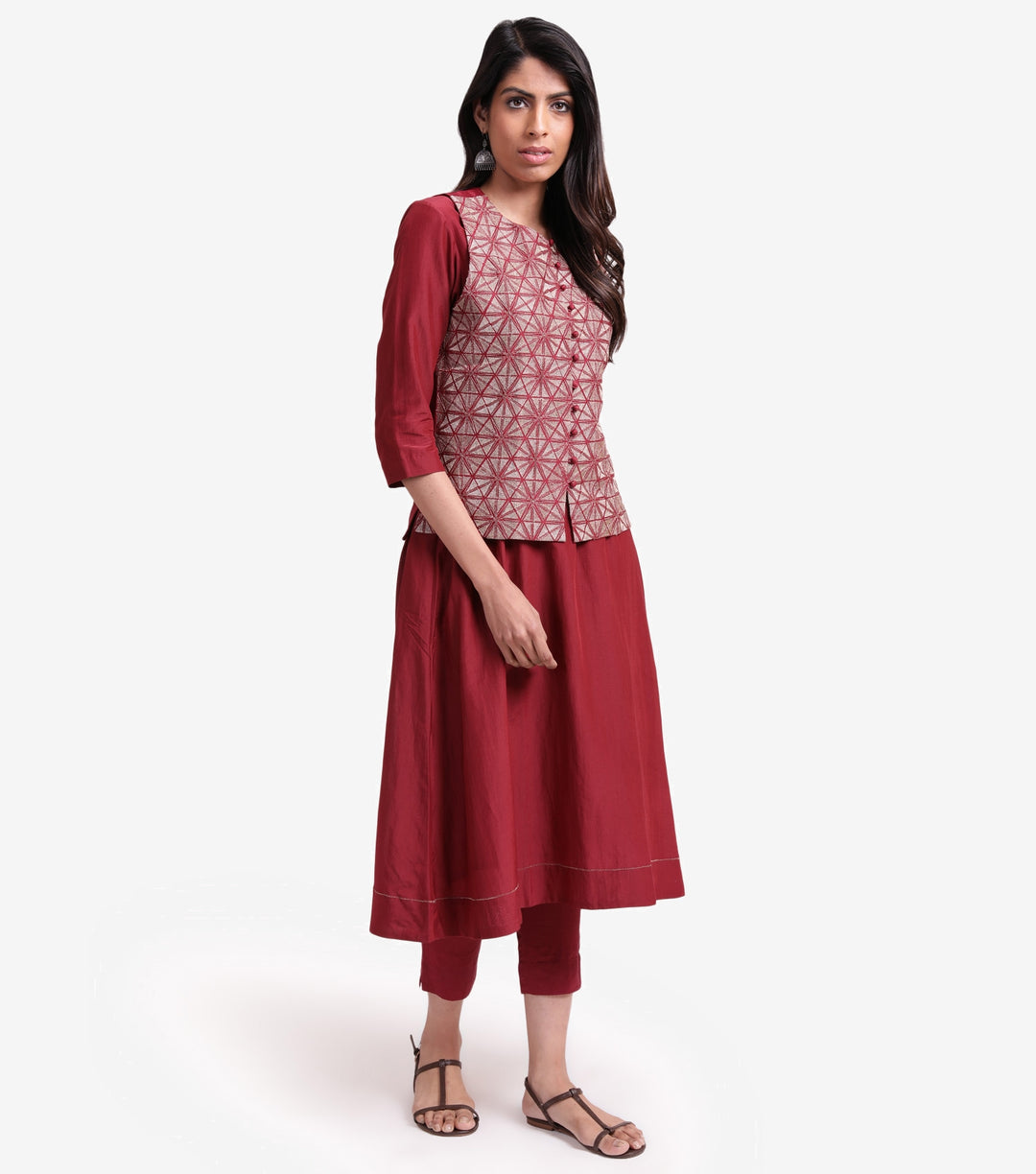 Maroon embroidered kurta set