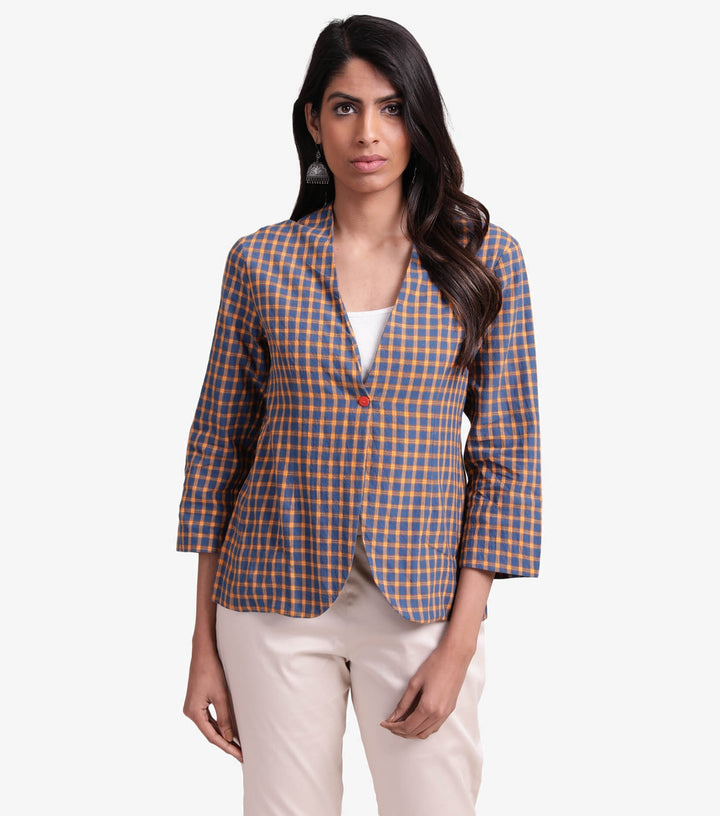 Checked cotton short jacket