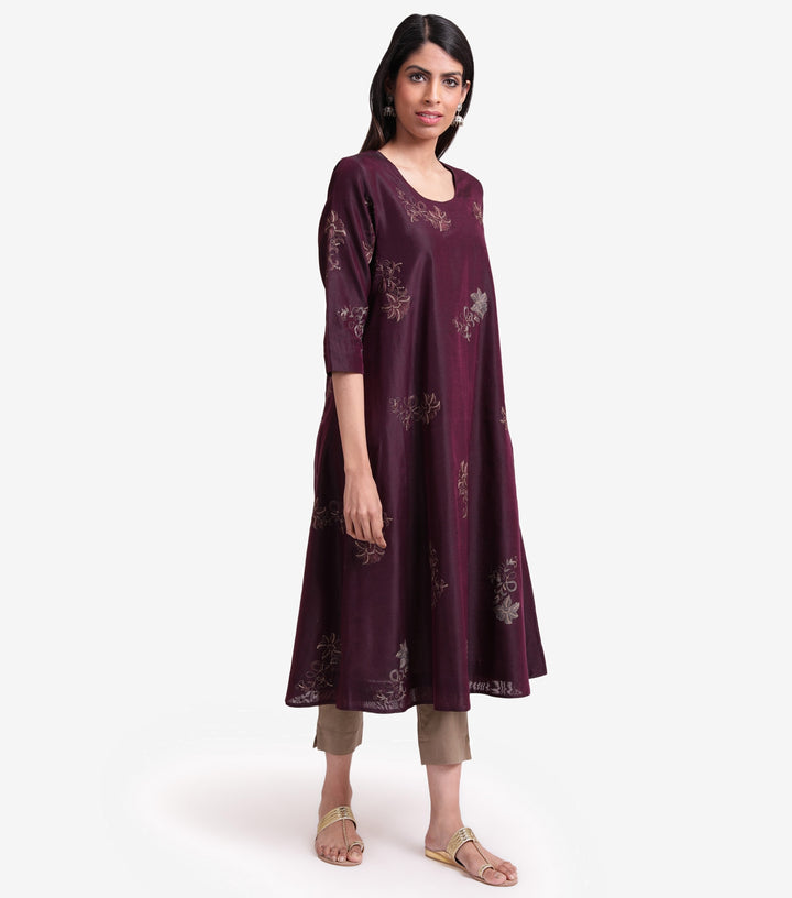 Plum Chanderi Embroidered Kurta