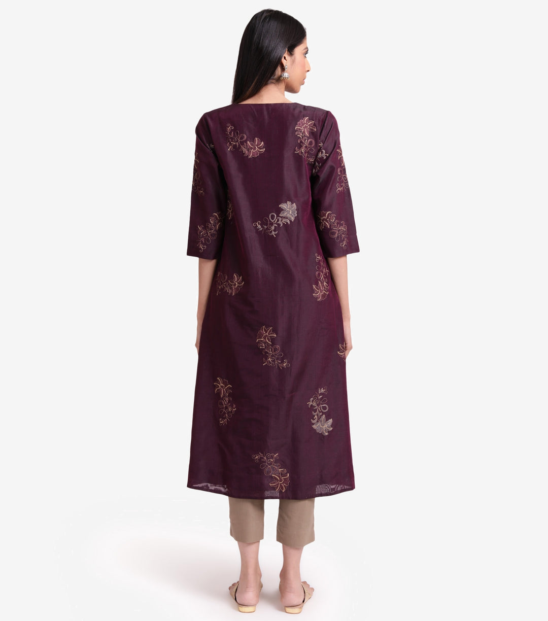 Plum Chanderi Embroidered Kurta