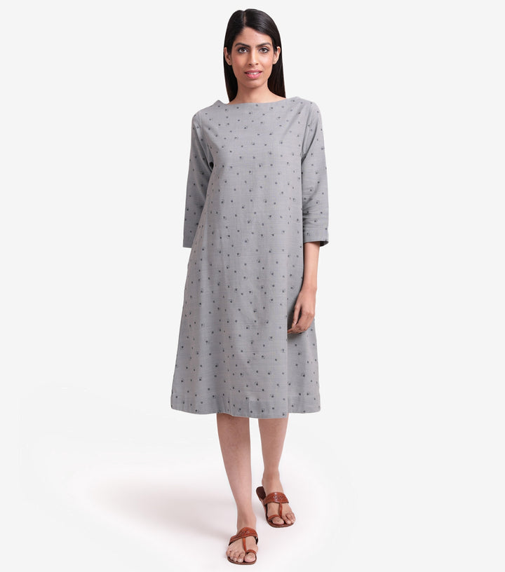 Grey embroidered khadi dress