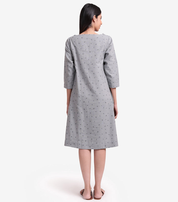 Grey embroidered khadi dress