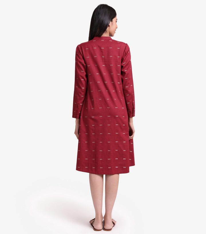 Maroon Embroidered cotton linen Dress