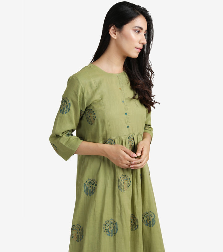 Green embroidered cotton dress