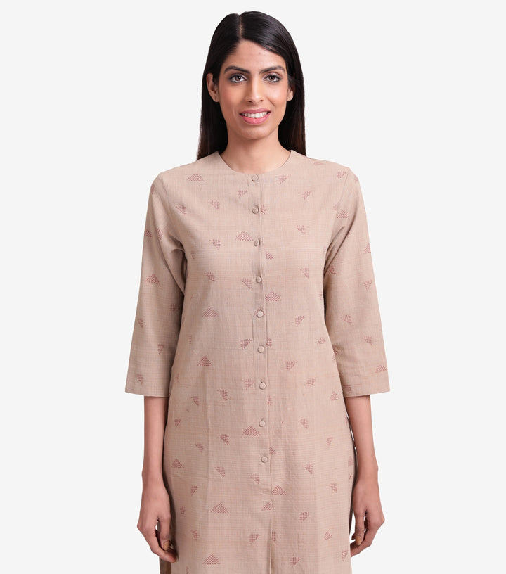 Beige khadi embroidered kurta