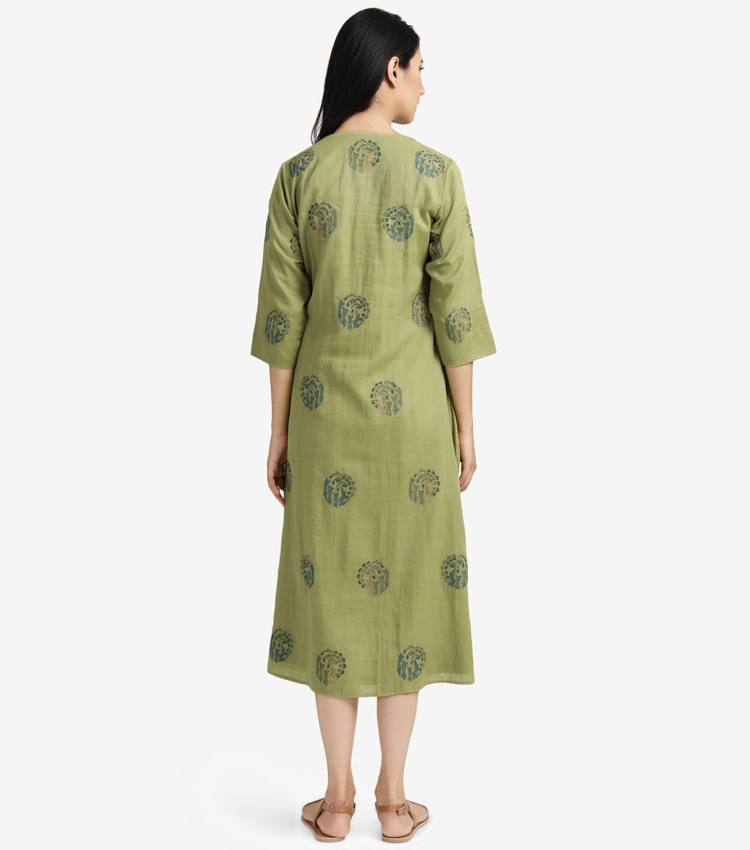 Green embroidered cotton dress