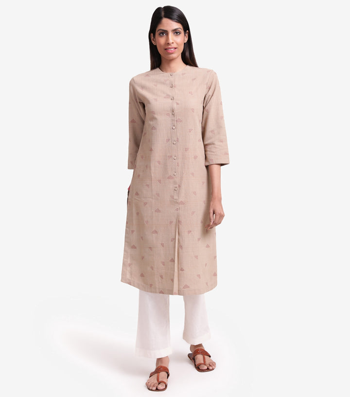 Beige khadi embroidered kurta