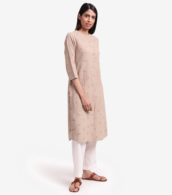 Beige khadi embroidered kurta