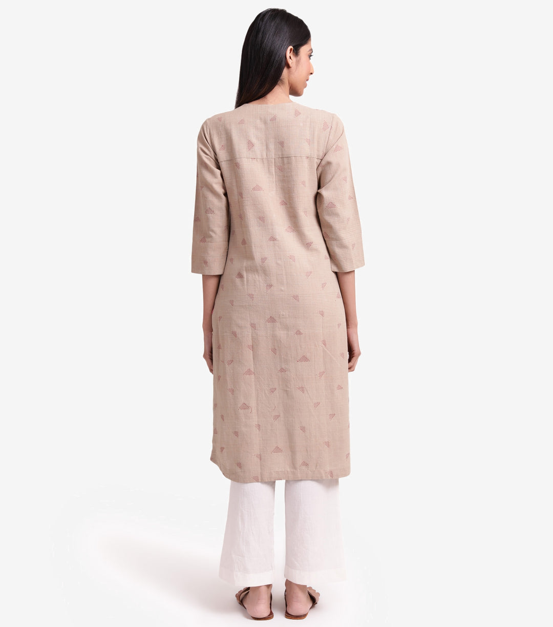 Beige khadi embroidered kurta