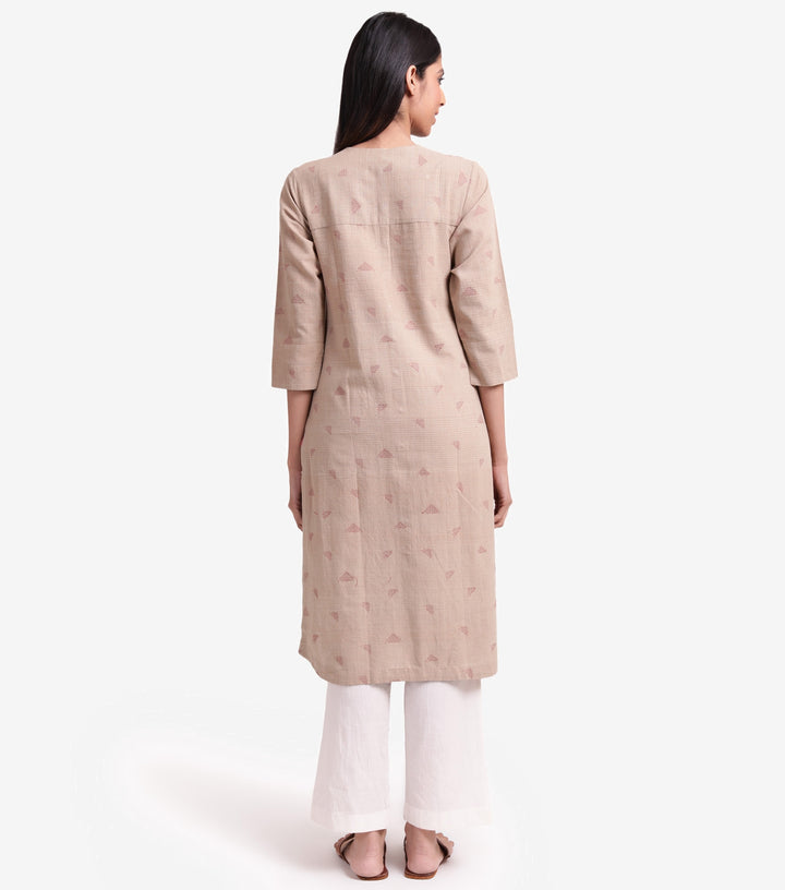 Beige khadi embroidered kurta