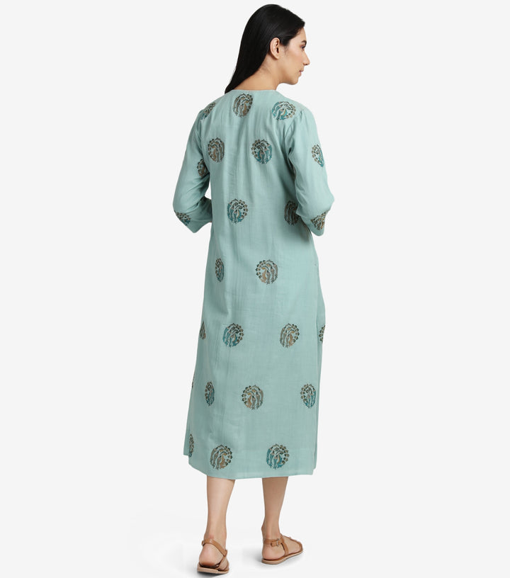 Sea Green embroidered cotton dress