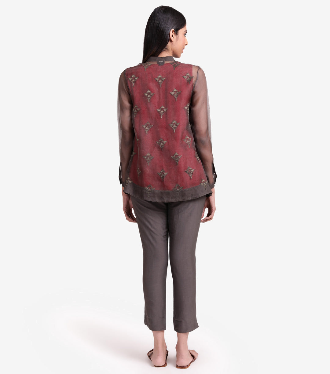 Charcoal Grey embroidered organza shirt