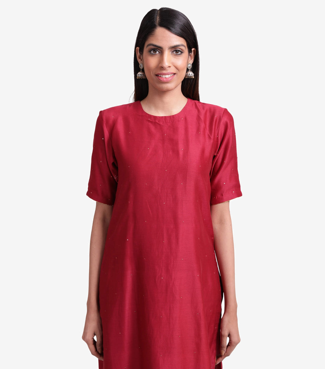 Maroon chanderi embroidered kurta set