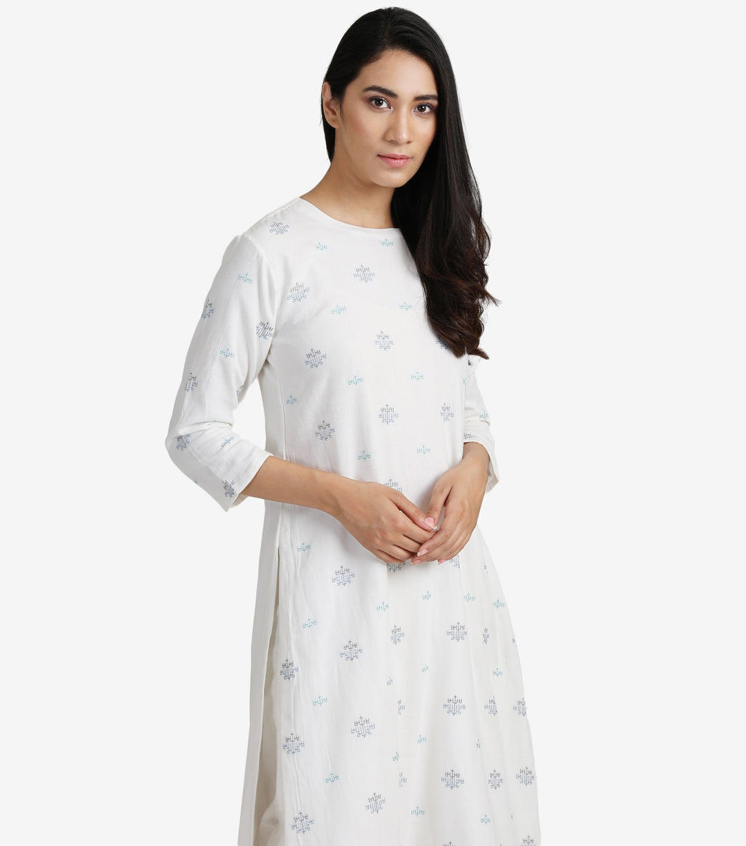 Ivory Embroidered Viscose Linen Kurta & Pants set