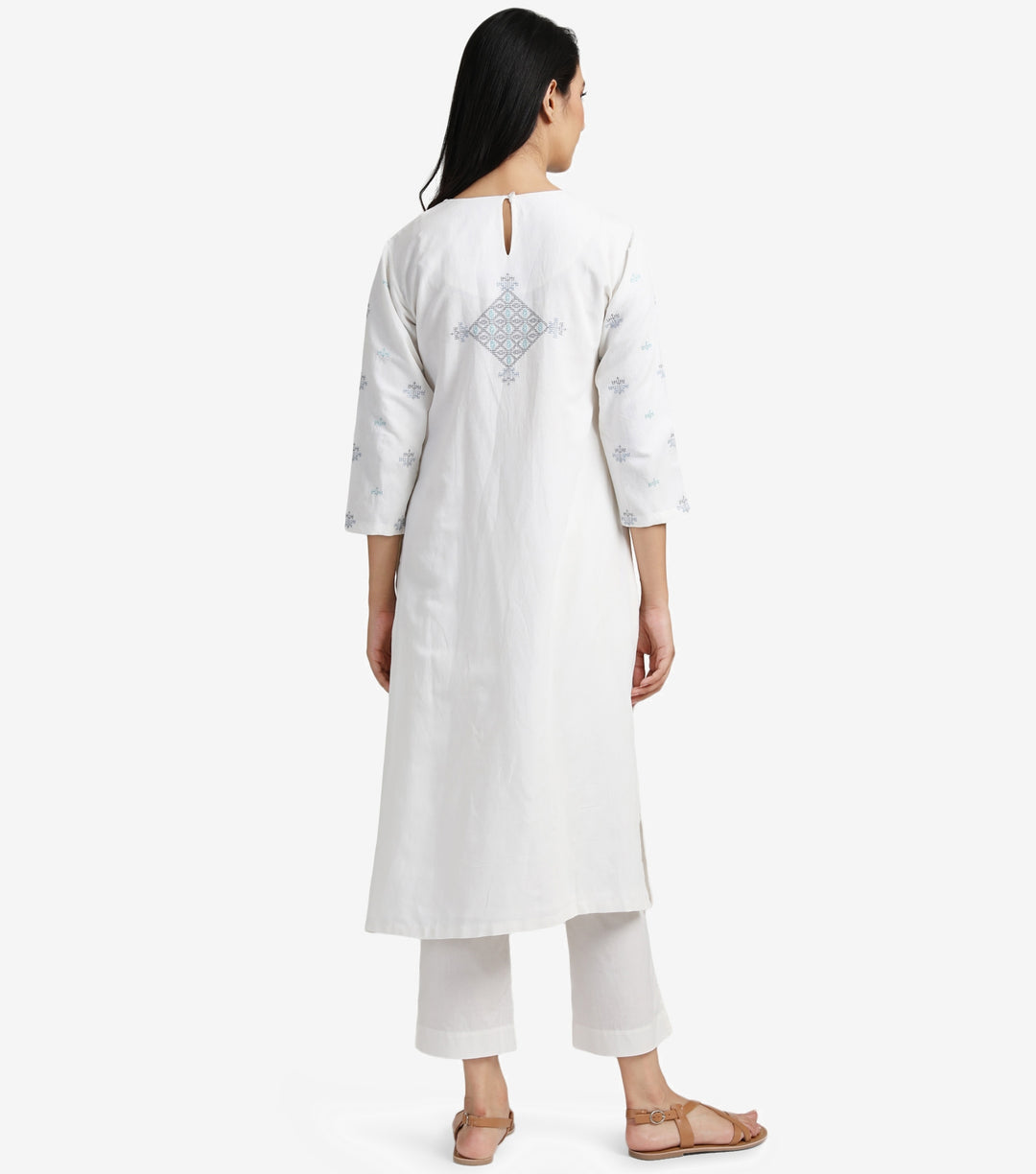 Ivory Embroidered Viscose Linen Kurta & Pants set