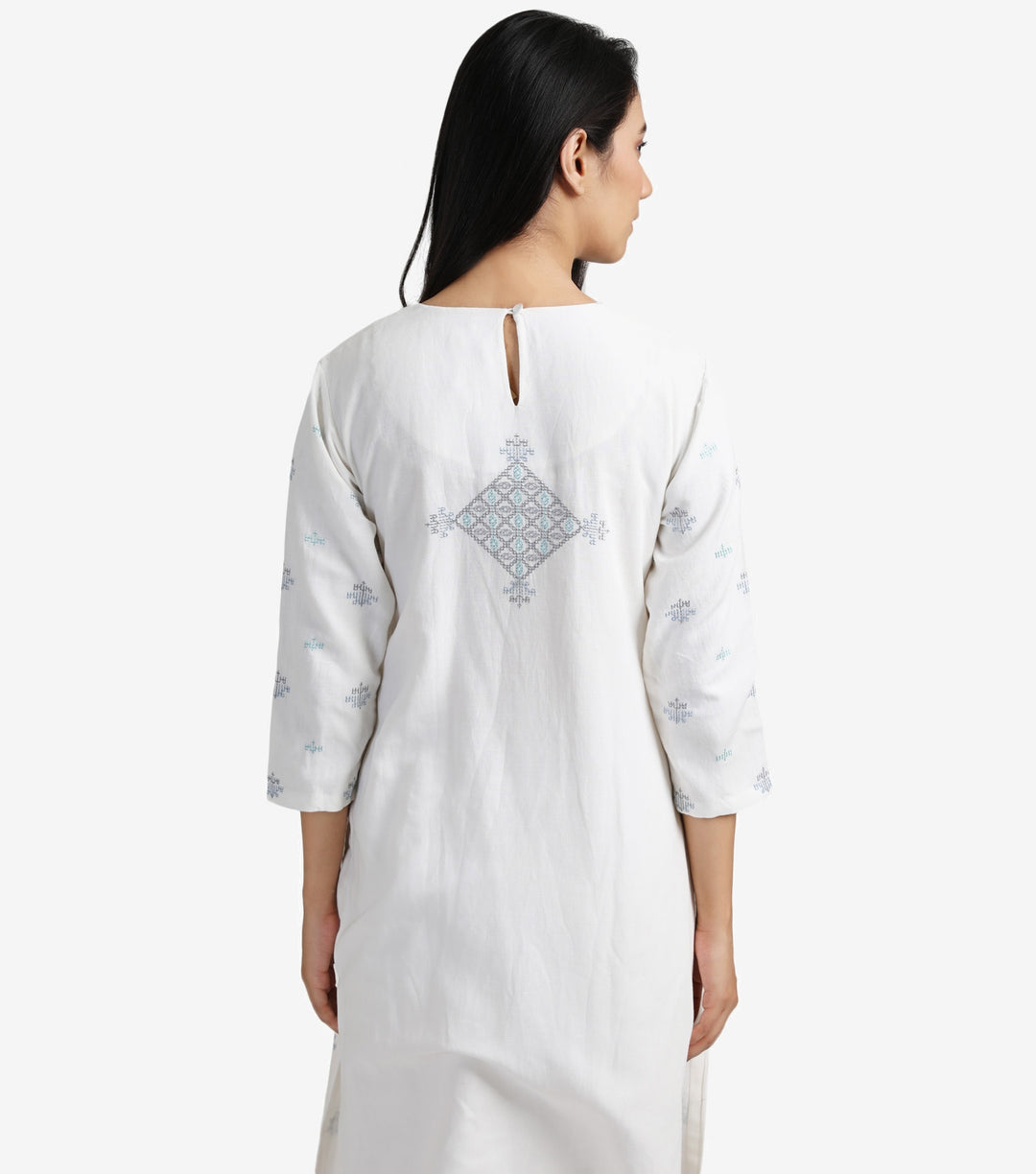 Ivory Embroidered Viscose Linen Kurta & Pants set