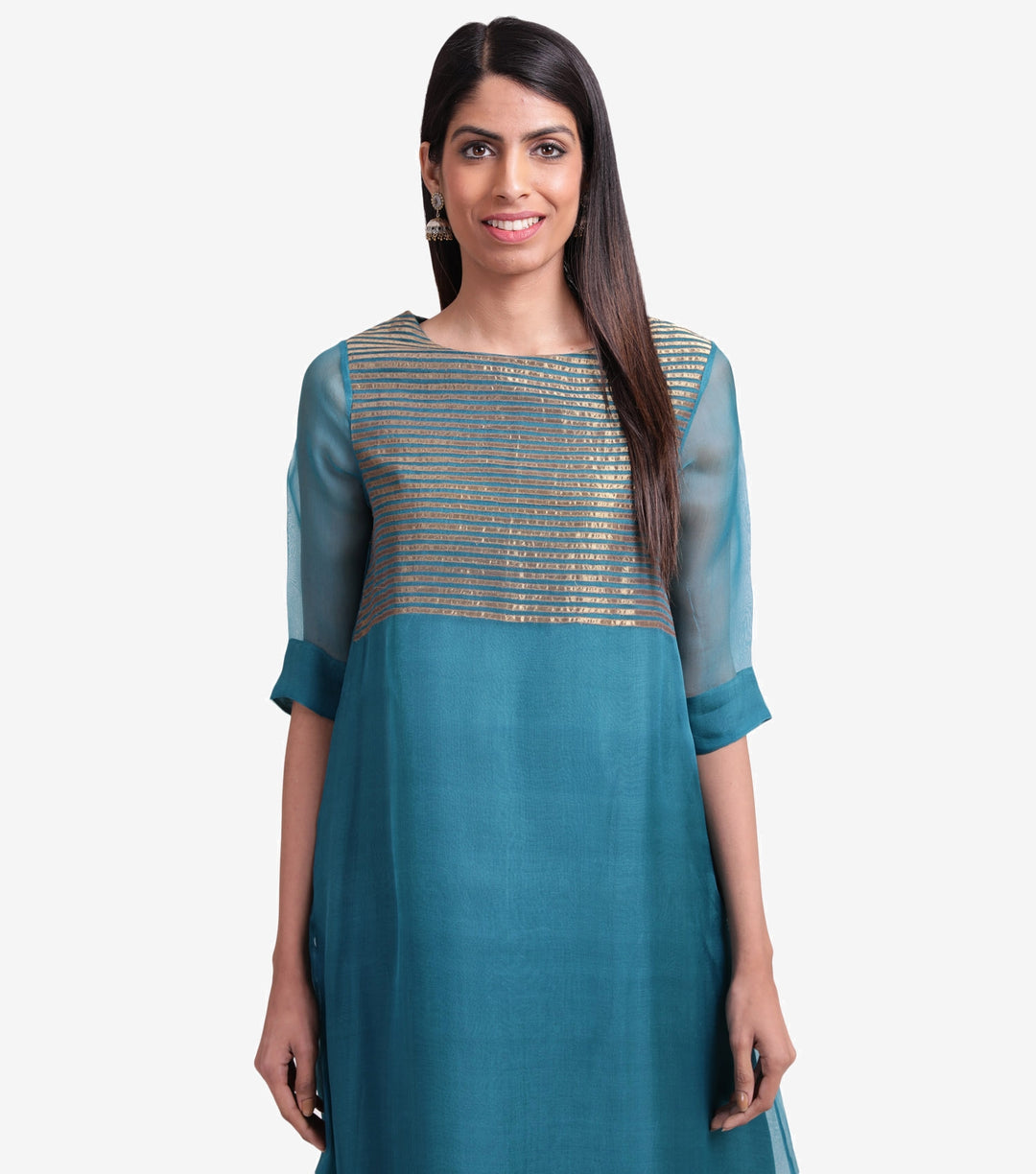 Teal Gold Organza Kurta