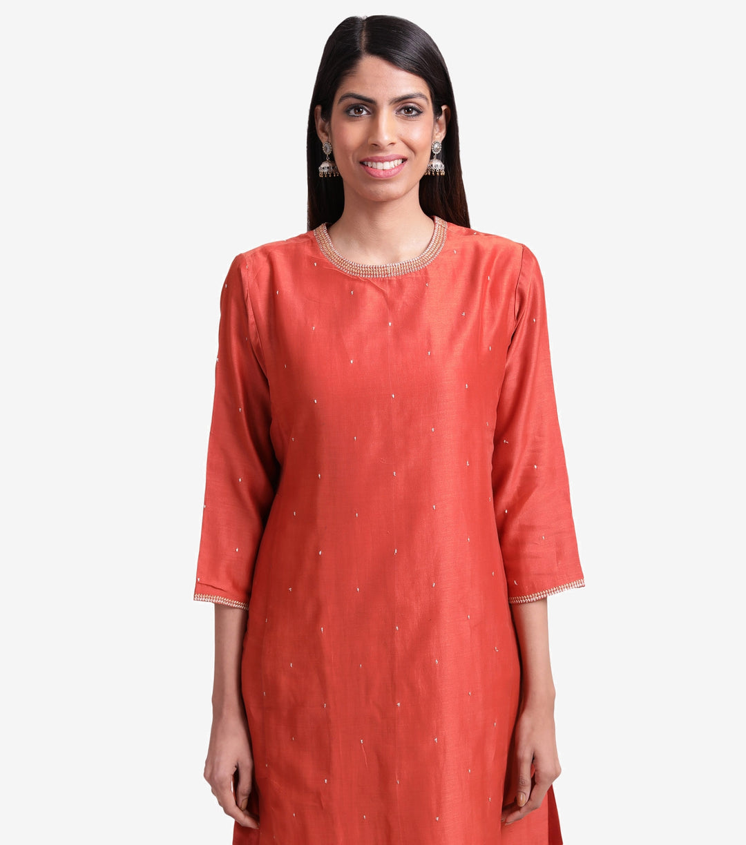 Burnt orange Chanderi kurta & cotton churidaar set