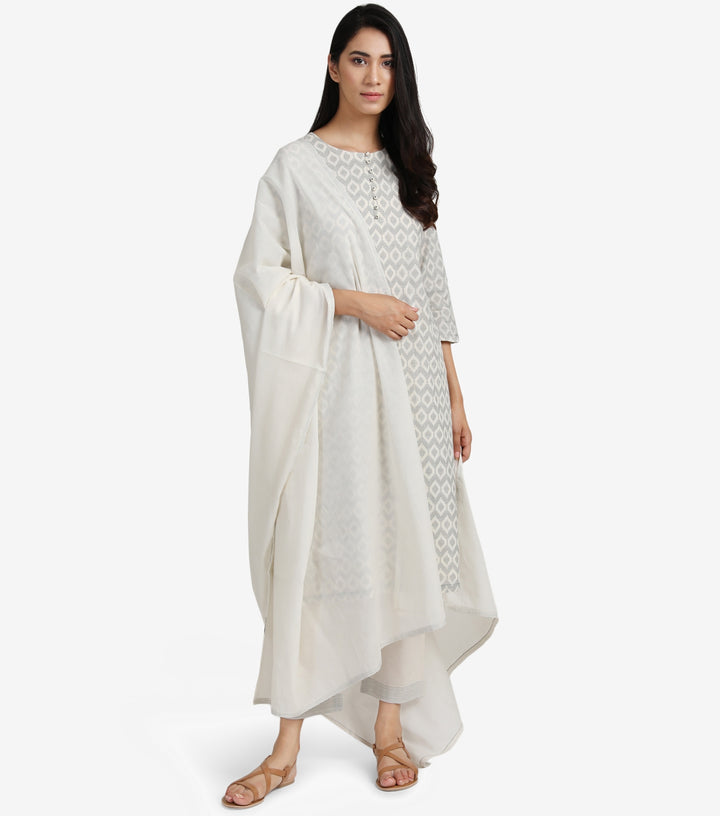 Grey & Ivory Woven Cotton Suit Set