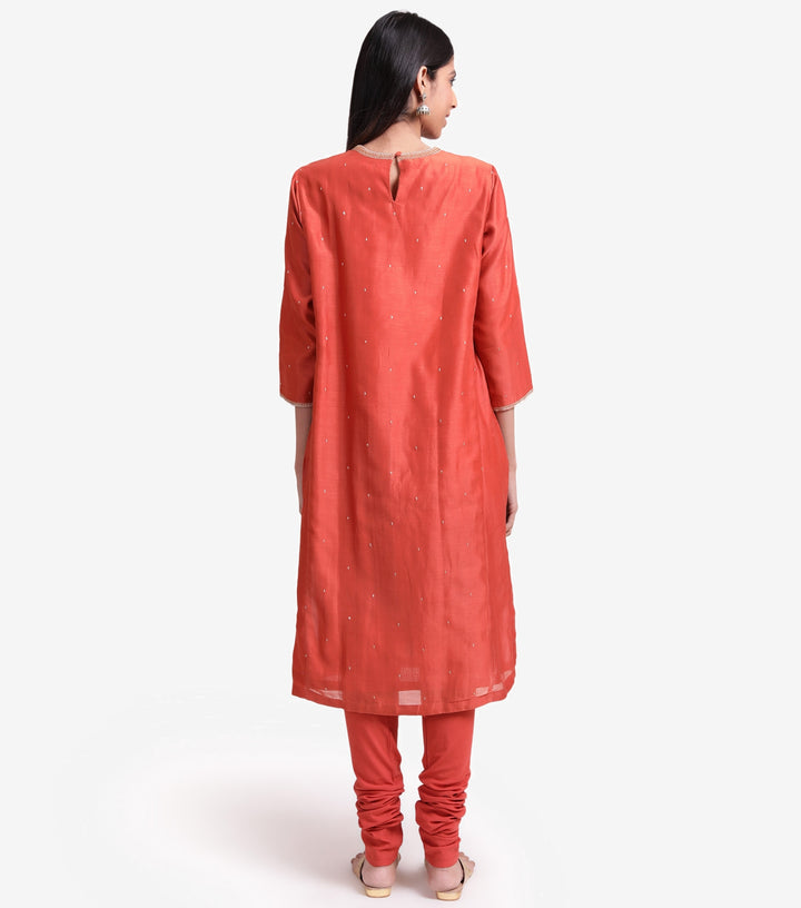 Burnt orange Chanderi kurta & cotton churidaar set