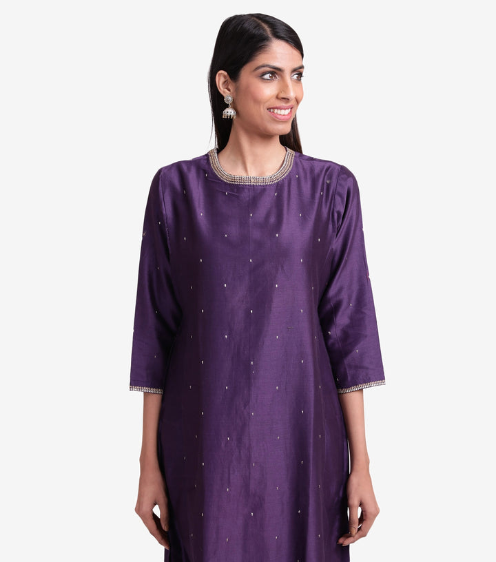 Purple Chanderi kurta & cotton churidaar set