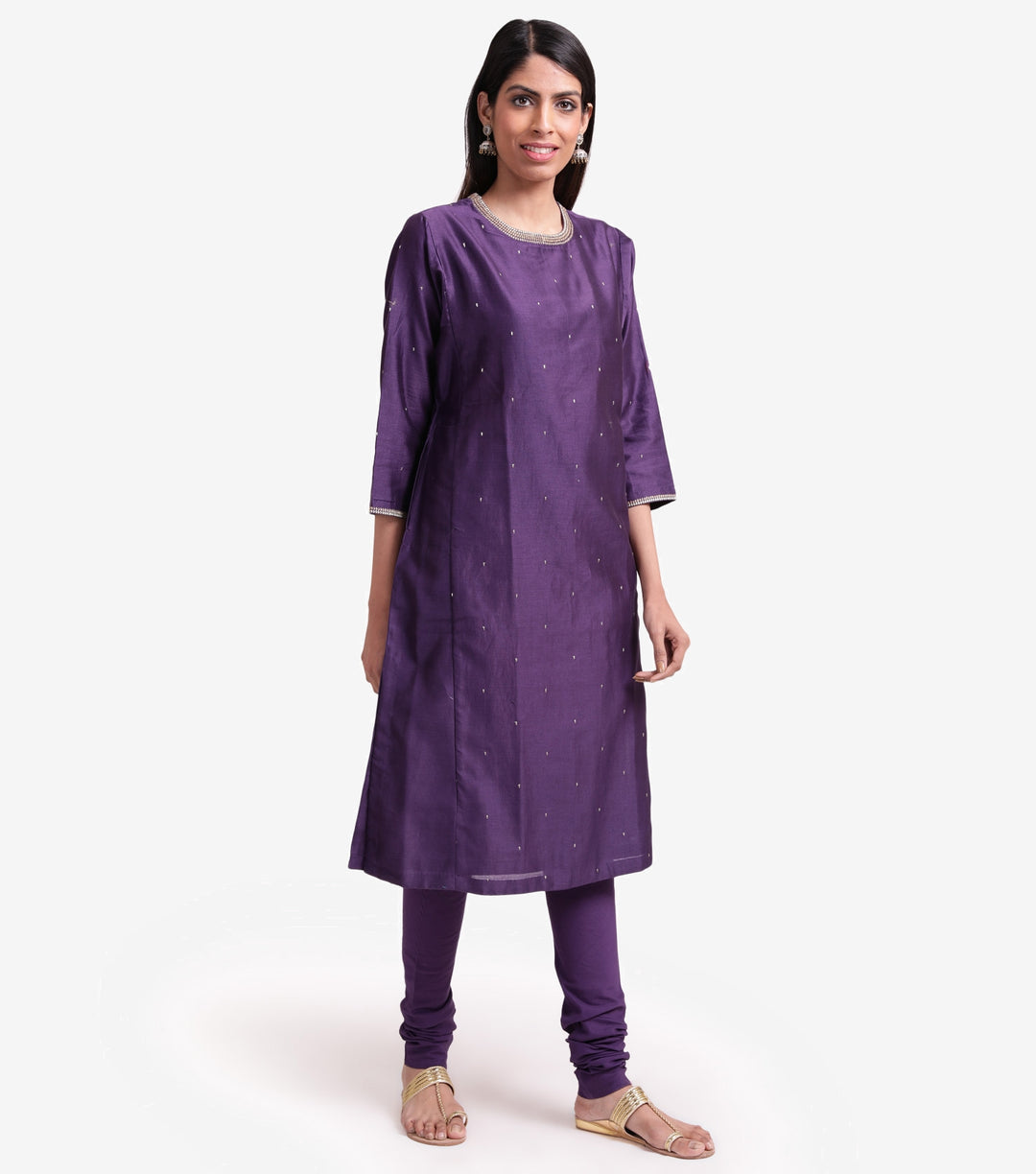 Purple Chanderi kurta & cotton churidaar set